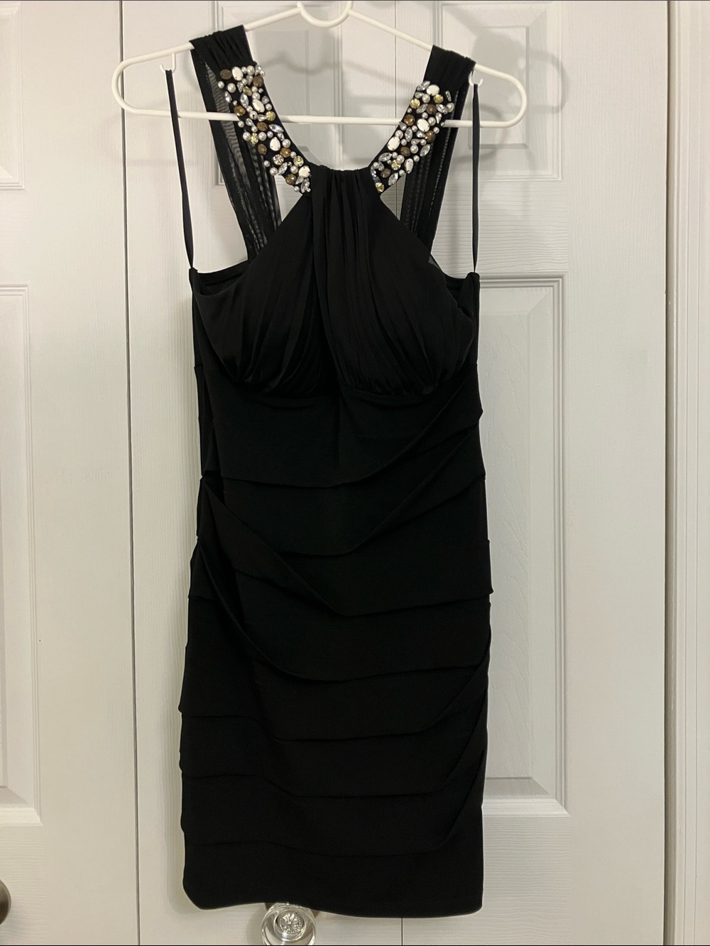 City Triangles Black Jeweled Strap Mini Dress